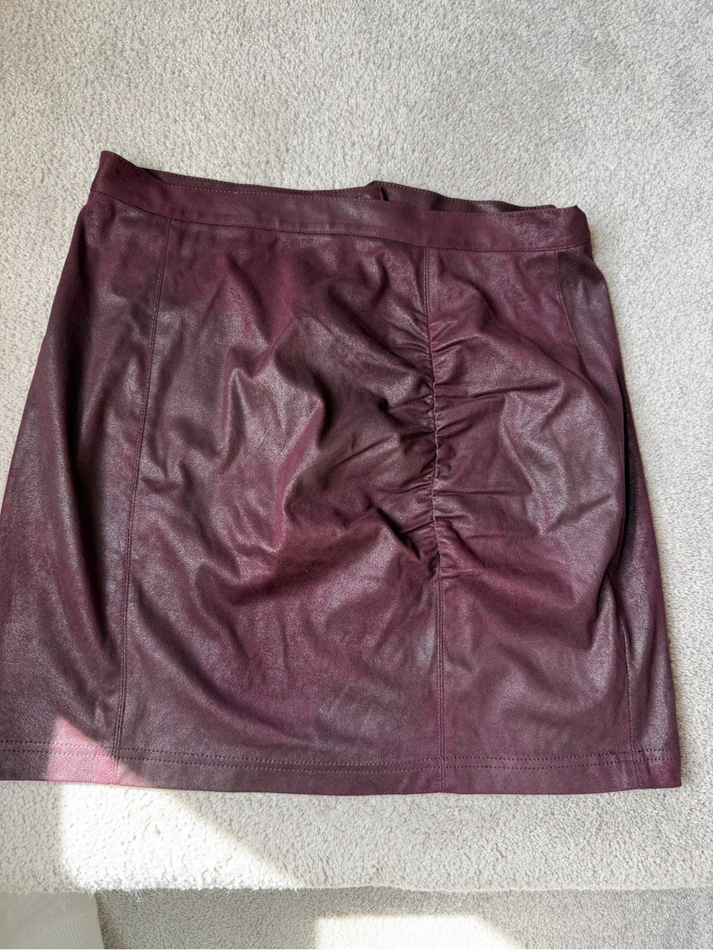Free People Burgundy Faux Leather Ruched Mini Skirt